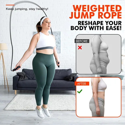 Vista 3 de KUTIZE Cuerda de saltar, cuerda de saltar pesada para hombres y mujeres, cuerdas de saltar pesadas ajustables de 1 libra, adecuada para boxeo