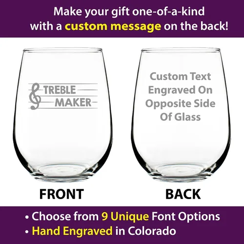 Vista 2 de Custom Treble Maker – Personalized Stemless Wine Glass - Funny Music Teacher Gifts for Women and Men - Fun Unique Musical Decor - Large - Customized