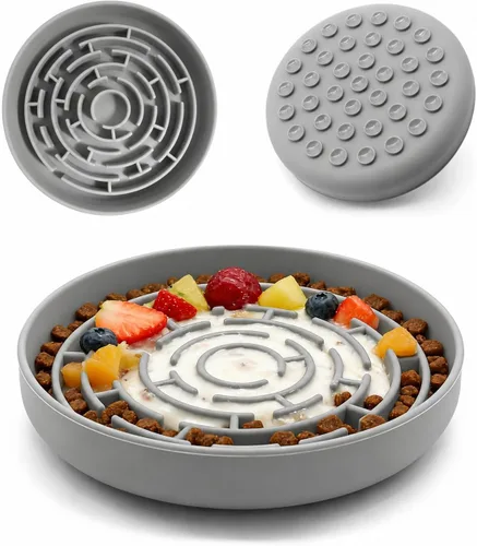 Vista 9 de Cuenco grande de alimentación lenta para perros, bandeja de alimentación de rompecabezas de silicona premium para perros y gatos, cuenco de Cian