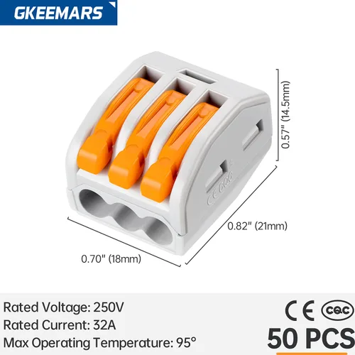 Vista 5 de 50 conectores de cable de palanca, conectores de empalme compactos para cables flexibles trenzados sólidos (3 conductores-naranja)