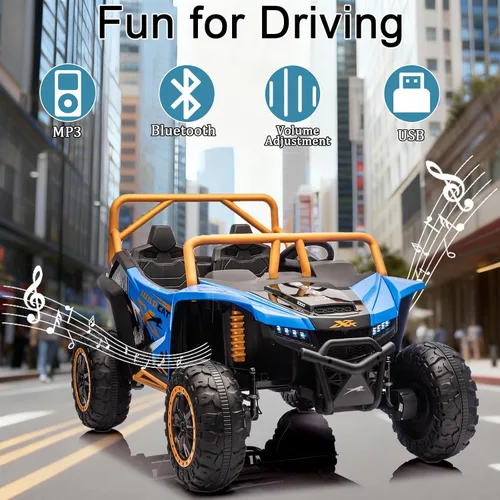 Vista 6 de 2026 XXXL 24V 4WD 2 plazas UTV todoterreno 4x4 a batería eléctrico de juguete con control remoto para niños y niñas, UTV 4 ruedas con música, Azul