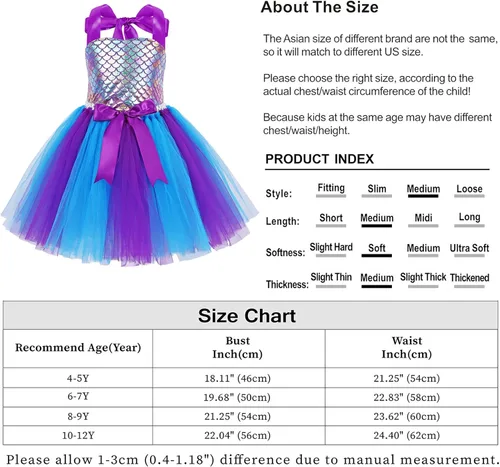 Vista 7 de WonderBabe Mermaid Tulle Tutu Dress for Girls Halloween Birthday Party Costume Princess Mermaid Dress Up Outfit with Headband