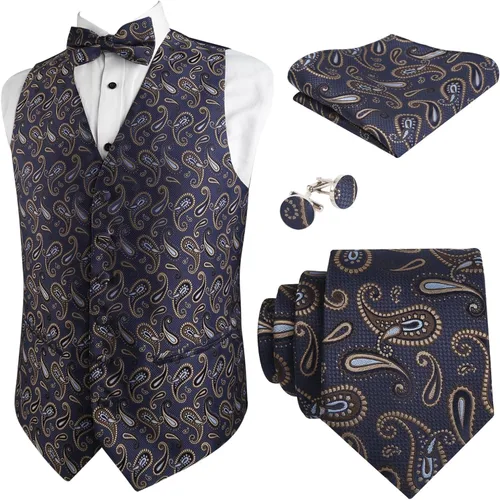 Vista 25 de Alizeal Conjunto de 4 piezas de chaleco floral con lazo y bolsillo cuadrado 185-champán