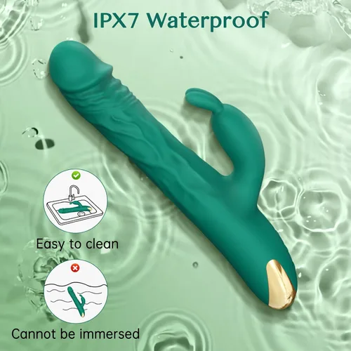Vista 6 de Vibrador de punto G de empuje de conejo para mujeres, 5 modos de empuje y 10 vibraciones Realistic Body-Safe Silicone Dildo Clitoral Stimulation