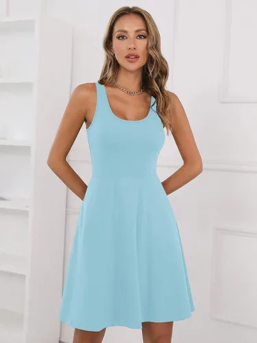 Vista 4 de Vestido Missufe sin mangas, con espalda cruzada, informal, liso, acampanado, para mujer