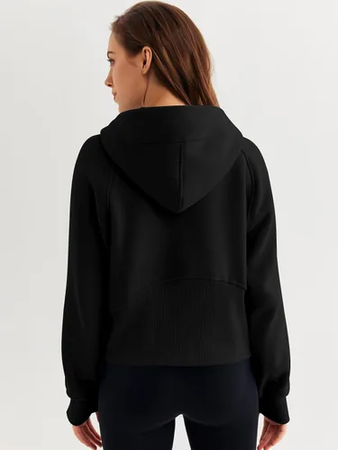 Vista 5 de WYNNQUE Sudadera corta con capucha para mujer, manga larga, forro polar, media cremallera, ropa de otoño