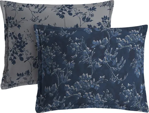 Vista 4 de Scott Living Lisette - Funda de edredón botánica reversible de algodón, tamaño Queen, 3 piezas, 1 funda de edredón Queen, 2 fundas de almohada