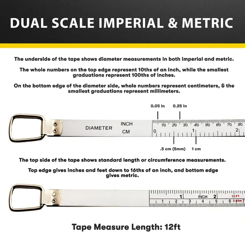 Vista 7 de Perfect Pi - Cinta métrica de diámetro y circunferencia – Cinta métrica imperial y métrica de 1/2 pulgadas por 12 pies / 3.5 m – Uso para medir