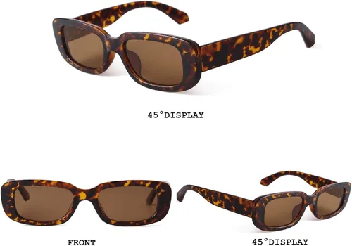 Vista 4 de BUTABY Gafas de sol rectangular para mujer retro, gafas de conducción, gafas de los años 90, vintage, marco estrecho cuadrado, protección UV400