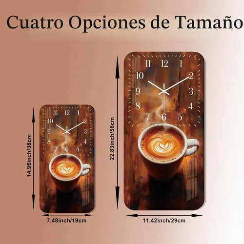 Vista 5 de Reloj de pared de taza de café para cocina, reloj de pared rectangular de madera, funciona con pilas, 12 pulgadas, relojes rústicos vintage