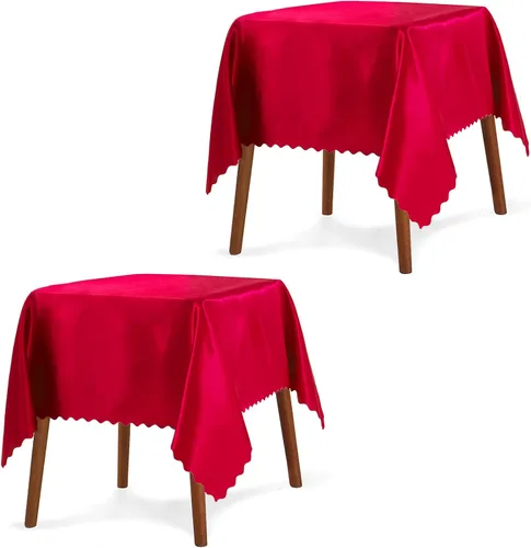 Vista 20 de P Pothuiny Paquete de 2 manteles cuadrados de satén beige de 54 x 54 pulgadas, manteles de satén superpuestos para decoración de mesa de tela suave