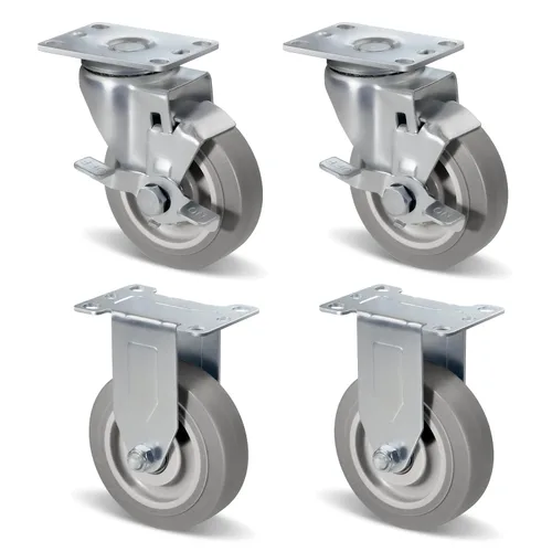Vista 8 de Ruedas resistentes de 3 pulgadas, ruedas giratorias con frenos, ruedas de placa con rueda de goma para muebles, plataforma, camión, carrito