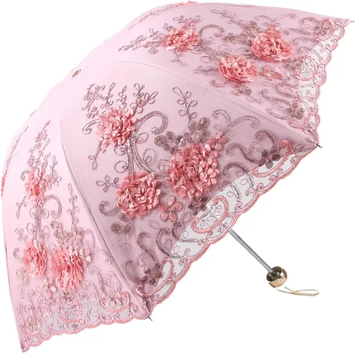 Vista 120 de Honeystore Sombrilla bordada con flor 3D plegable UV con encaje clásico
