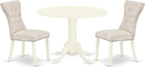 Vista 20 de East West Furniture DLGA3-AWA-03 - Juego de mesa de comedor de 3 piezas que contiene una mesa de cocina redonda con gotas y 2 sillas Parson, 42 x 42
