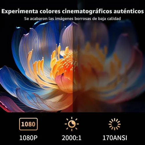 Vista 4 de Mini proyector con WiFi y Bluetooth, proyector portátil compatible con altavoz base de sonido de 5 W, 170 ANSI, Keystone vertical automático