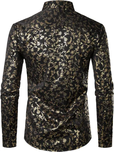 Vista 2 de ZEROYAA Camisas de vestir de manga larga con botones y estampado floral de rosas para hombre