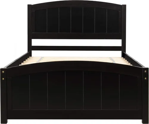 Vista 9 de Harper & Bright Designs Base de cama individual, plataforma de madera con cabecera y estribo, soporte de listones de madera, no necesita somier