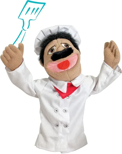 Vista 9 de Melissa & Doug – Marioneta de chef (Al Dente) con varilla de madera desmontable para juego de rol Chef Puppet Pepe