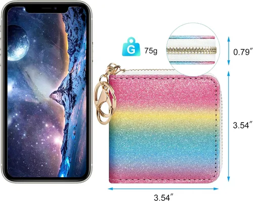 Vista 15 de GEEAD - Monedero pequeño con purpurina para mujer o niña, con anillo para llavero