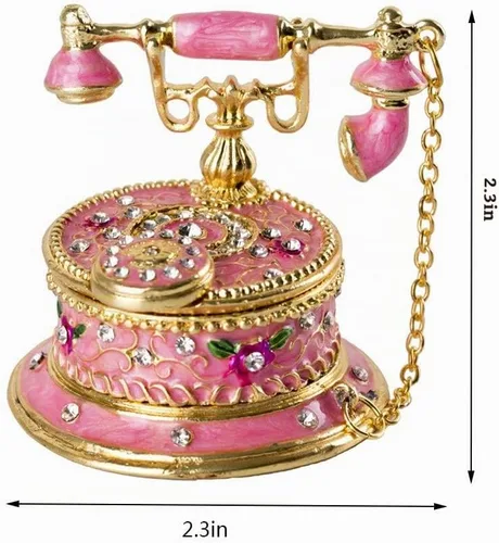 Vista 5 de Caja para joyas decorativa esmaltada pintada a mano con bisagras en forma de teléfono