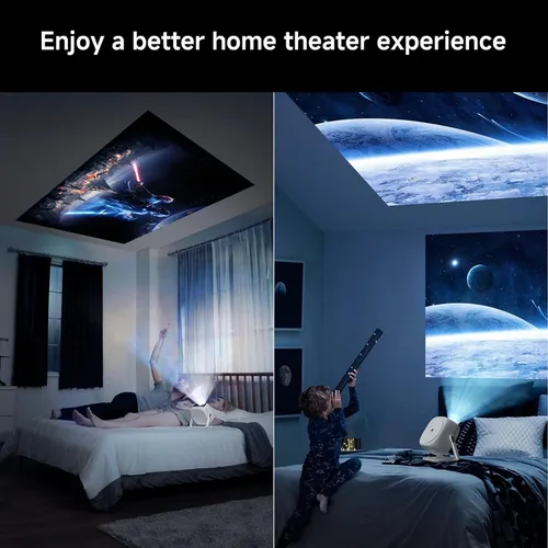 Vista 7 de [Soporte ajustable de 360°] Mini proyector con WiFi y Bluetooth: enfoque eléctrico y Keystone automático compatible con 1080p, 15000L, proyector