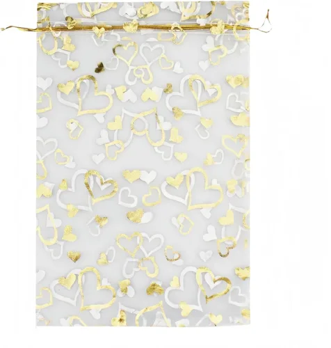 Vista 9 de 8 x 12 pulgadas 100 bolsas de flores de corazón con cordón de organza bolsa de regalo de joyería bolsa de dulces con cordón de regalo de boda