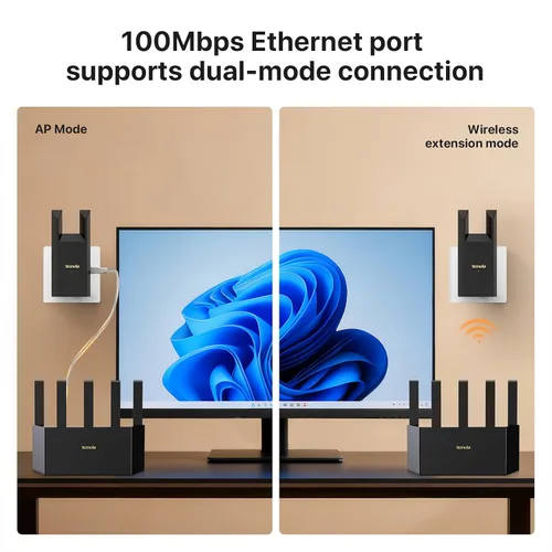 Vista 3 de Tenda Extensor WiFi N300 Extensor WiFi, con puerto Ethernet, hasta 800 pies cuadrados, extensor de alcance WiFi de banda única, modo repetidor