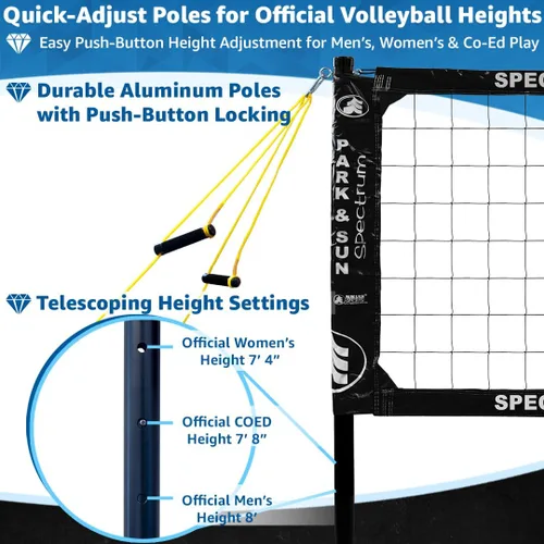 Vista 3 de Park & Sun Sports Spectrum Classic: Sistema de red de voleibol profesional ajustable para exteriores