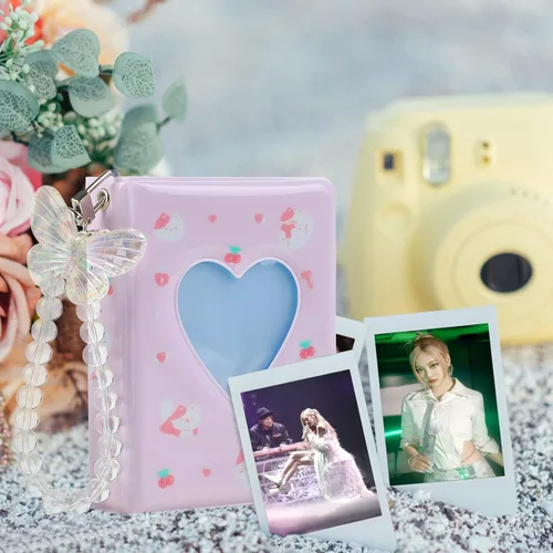 Vista 5 de CCINEE Juego de 2 portatarjetas Kpop para tarjetas fotográficas, mini álbum de fotos Kpop con colgante de cristal y lindas calcomanías, corazón
