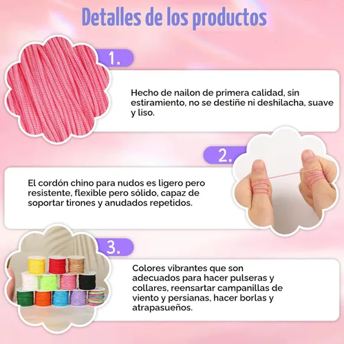 Vista 6 de Selizo 12 rollos de hilo de nailon para pulseras, cordón de nailon para nudos chinos para hacer joyas, hilo de cuentas de nailon para Kumihimo