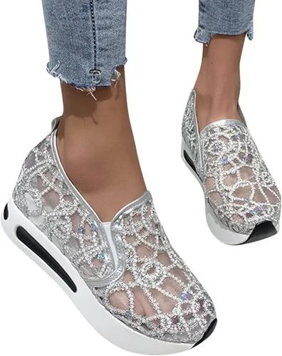 Vista 4 de Aniywn Zapatos deportivos antideslizantes para mujer, zapatos deportivos para correr, zapatos de tenis huecos, ligeros y transpirables