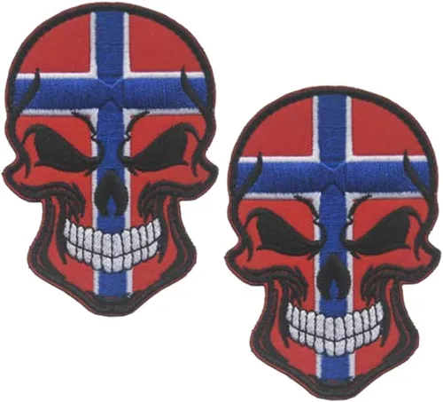 Vista 22 de AliPlus - 2 parches de calavera con bandera estadounidense de EE. UU., gancho y bucle
