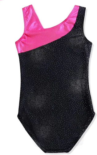 Vista 2 de Malla de ropa de baile de una pieza de material brillante sin mangas con breteles para niñas