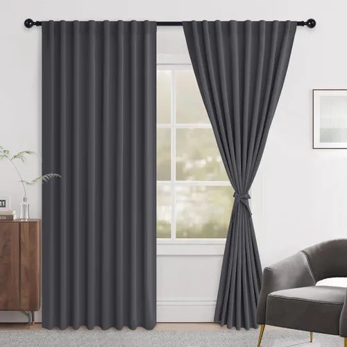 Vista 157 de Hiasan Cortinas opacas negras para dormitorio, cortinas opacas cortas de 45 pulgadas de largo, con aislamiento térmico, bolsillo para barra