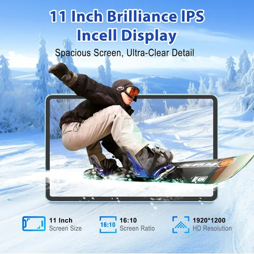 Vista 2 de Tablet Android 15, tableta de 11 pulgadas con 8000 mAh, Octa-Core, 20GB RAM 128GB ROM 2TB expansión, 1920x1200, 5MP+8MP, 2.4G/5G WiFi, compatible