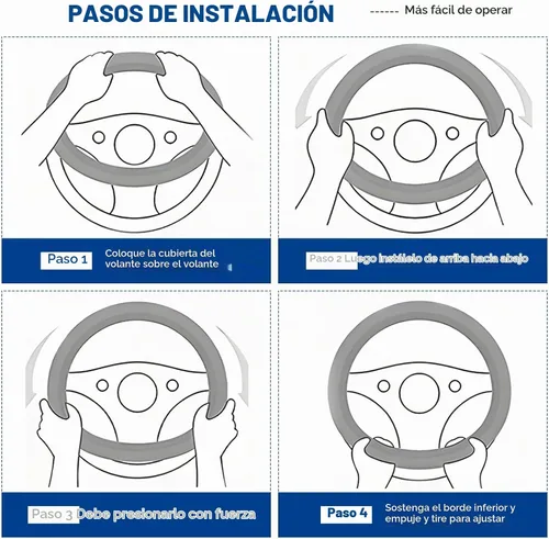Vista 3 de Funda para volante de automóvil, funda de cuero en forma de D con forro antideslizante, parte inferior plana transpirable, protector de volante