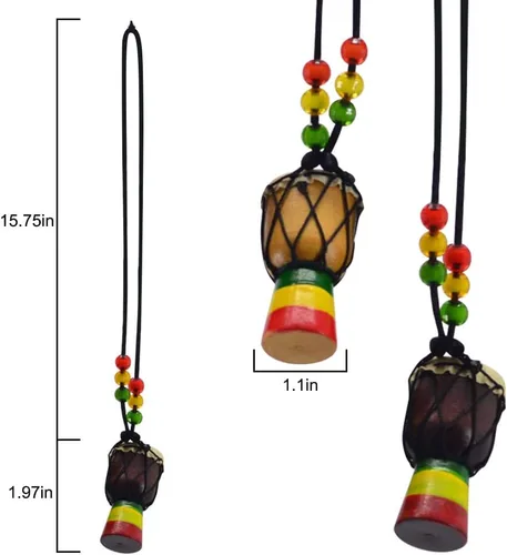 Vista 2 de 10 collares de instrumentos de madera clásicos de tambor Djembe mini colgante africano tambor bongos percusión joyería collar tambores para adultos