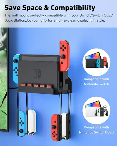 Vista 2 de ZAONOOL Soporte de pared para Nintendo Switch y Switch OLED, accesorios de soporte de estante de montaje en pared con 5 soportes para tarjetas