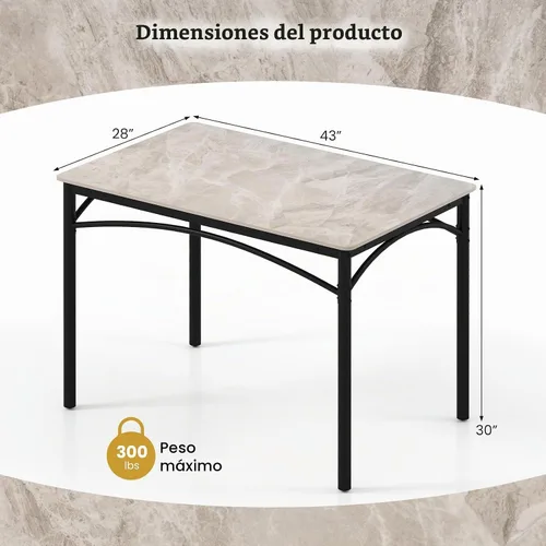 Vista 5 de GOFLAME Mesa de comedor de piedra sinterizada de 43 pulgadas para 4, mesa de cocina rectangular con mesa de mármol sintético y marco de metal, mesa