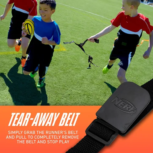 Vista 4 de Nerf - Cinturones de fútbol con bandera de 10 jugadores + juego de pelotas, banderas juveniles + fútbol de espuma junior para niños, kit completo