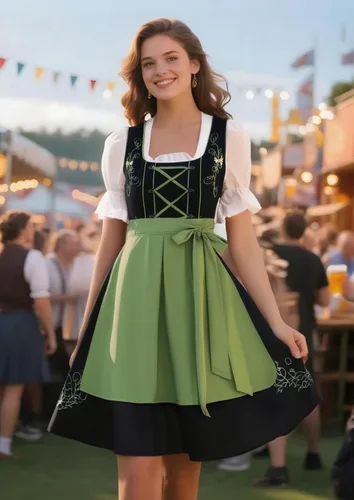 Vista 2 de JASAMBAC Vestidos de tirolesa de 3 piezas para mujer, trajes de Oktoberfest Verde militar