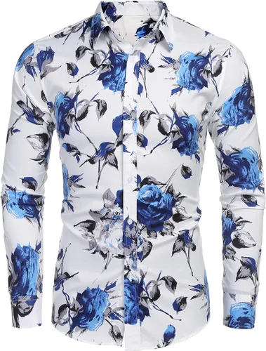 Vista 4 de Coofandy Camisa de vestir con ajuste muscular, para hombre, sin arrugas, manga larga, con botones