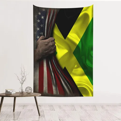 Vista 14 de Tapiz de mitad de bandera estadounidense y mitad de bandera de Nicaragua, 60 x 40 pulgadas, divertido tapiz estético, arte de pared para dormitorio