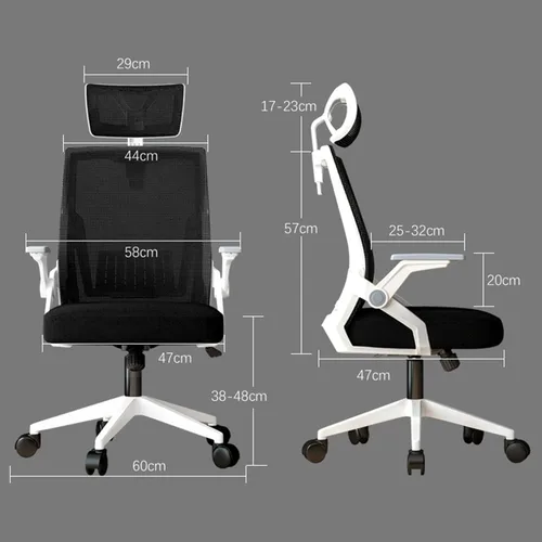 Vista 2 de Silla de oficina ergonómica de malla, silla de escritorio ejecutiva de computadora con respaldo alto con reposacabezas y reposabrazos abatibles