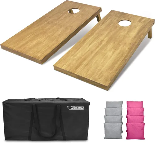 Vista 30 de GoSports 4 ft x 2 ft Regulation Size Wooden Cornhole Boards Set with Light Brown Finish - Includes Carrying Case and Bean Bags Negro- gris