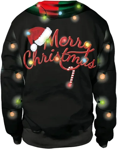 Vista 2 de Colorful House Suéter feo de Navidad, unisex, estampado, sudadera con impresión digital 3D