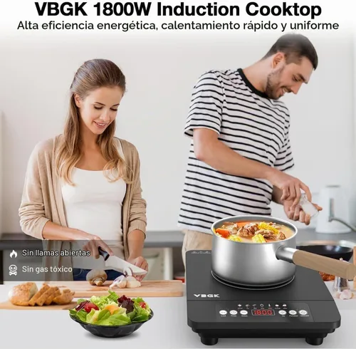 Vista 7 de VBGK Placa de Inducción de Quemador Único, Placa de Inducción Portátil de 1800 W, Placa Caliente de 110 V con Sensor LCD Táctil, 7 Niveles