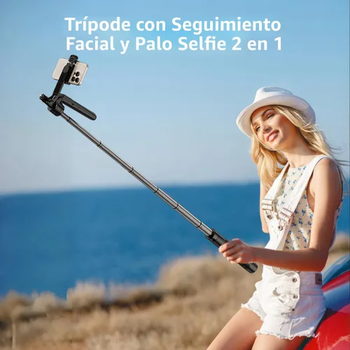 Vista 6 de Trípode de seguimiento automático de cara de 70.9 pulgadas con rotación de 360 grados y anillo de luz de 10 pulgadas, trípode para teléfono y selfie