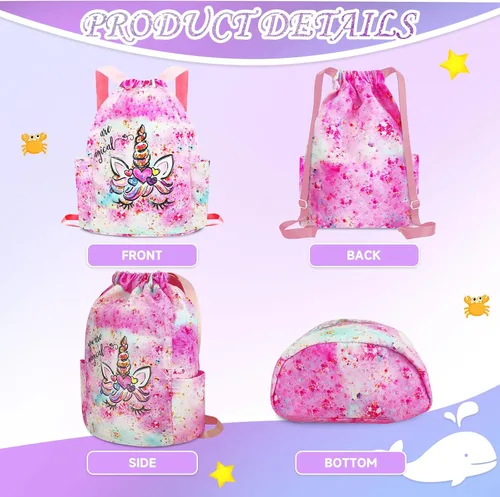 Vista 4 de RLGPBON Mochila con cordón para mujeres y niñas, para niños, bolsa de gimnasio, mochila deportiva, Mochila con cordón6, Lindo