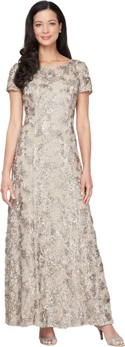 Vista 8 de Alex Evenings Women's Long Rosette Mother of The Bride Dress with Short Sleeves Bígaro cepillado